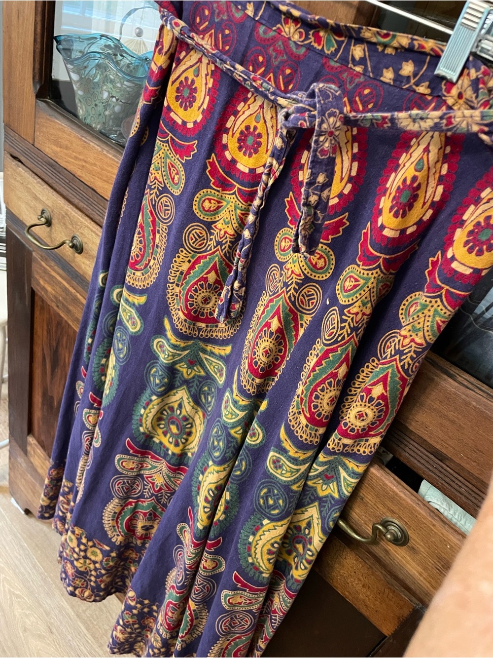 Vintage Bohemian Paisley India 100% cotton Wrap Skirt (purple/red/gold) - Picture 3 of 9
